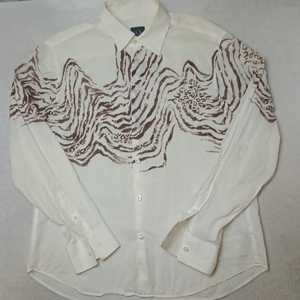 Armani Exchange Shirt Mens L White Animal Print Button-Up Sheer Cotton Hong Kong